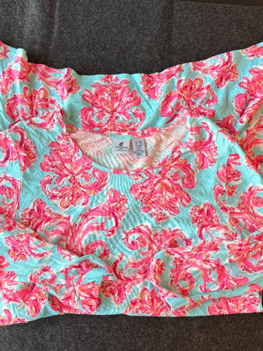 Caribbean Joe Swim Cover Up Dress XXL Tropical 3/4 Sleeve Pink Blue - Picture 5 of 6